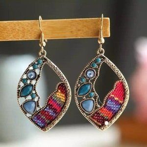 Bohemian crochet earrings stone jewels multicolor woven boho